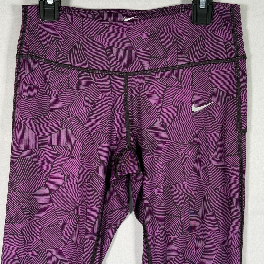 NIKE Running Dri Fit Women's XS Geometric Purple Gym Leggings Yoga Pants Pocket - Picture 2 of 12
